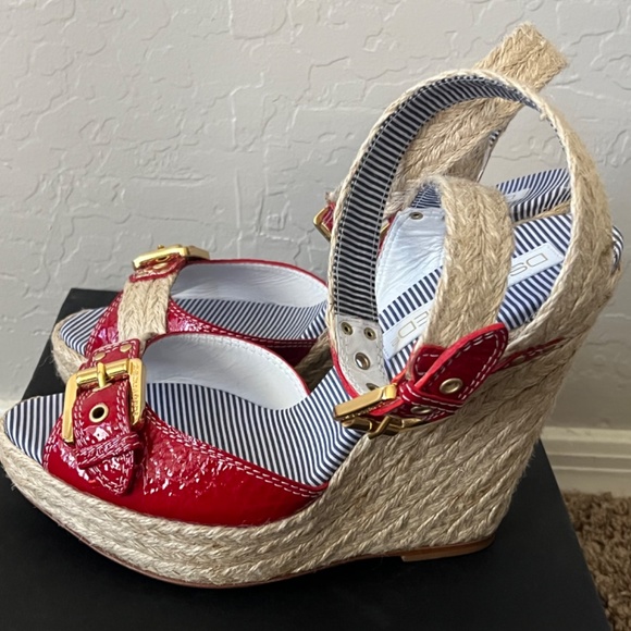 DSQUARED2 Lindoss Gloss Fiamma red buckle platform wedge sandals 39 - Picture 3 of 11